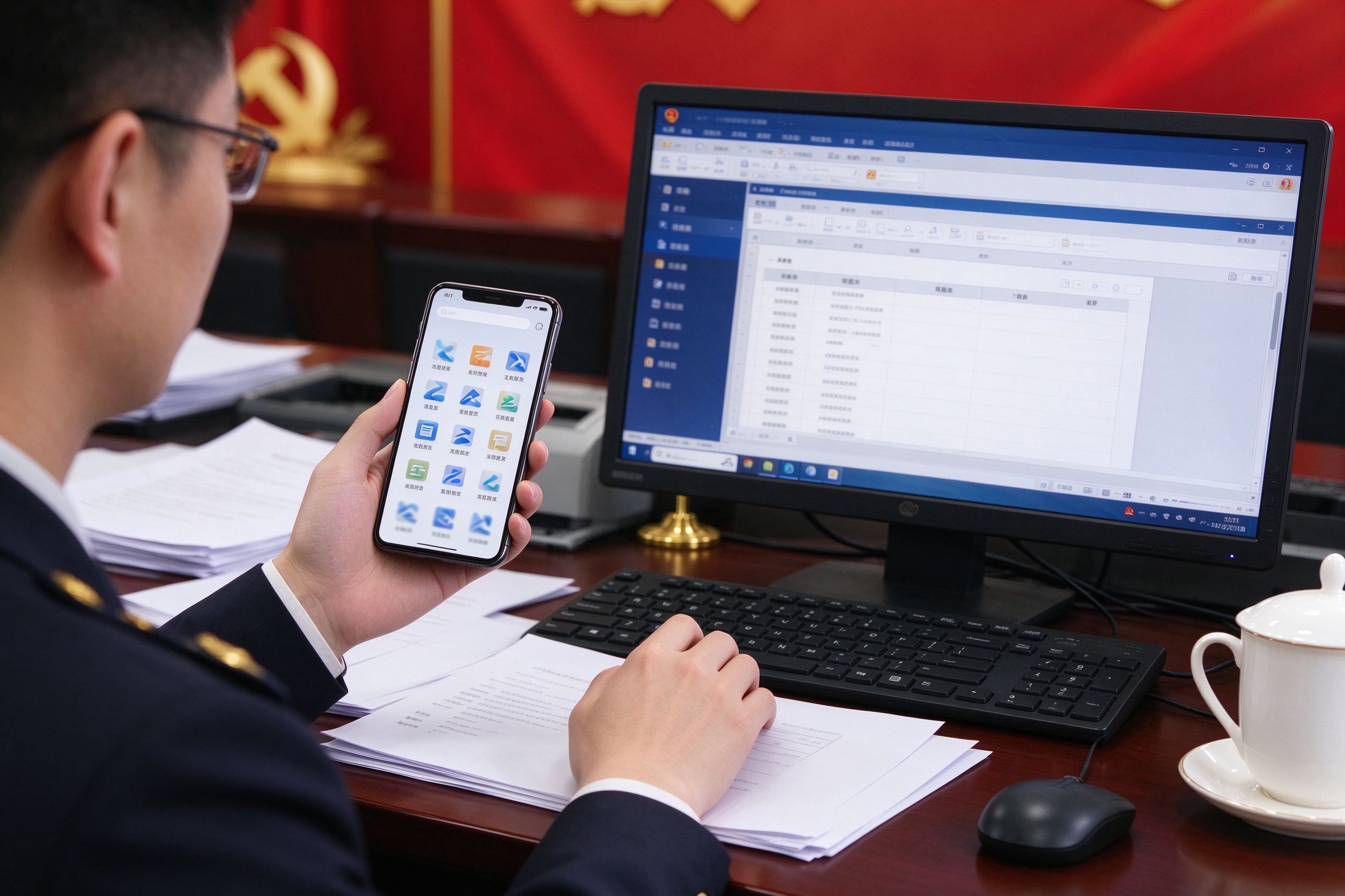 公务人员通过手机与电脑使用统一工作台